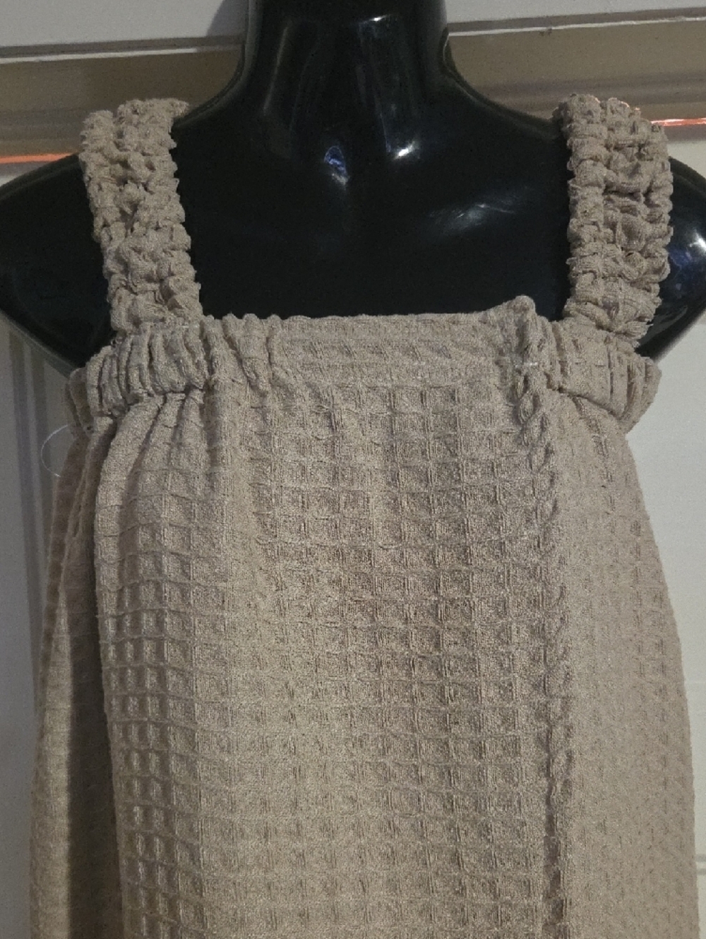 Beige Textured Waffle Knit Women's After Bath Robe - Picture 4 of 9